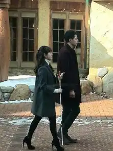 网友曝宋慧乔那年冬天剧照手扶拐杖演盲人