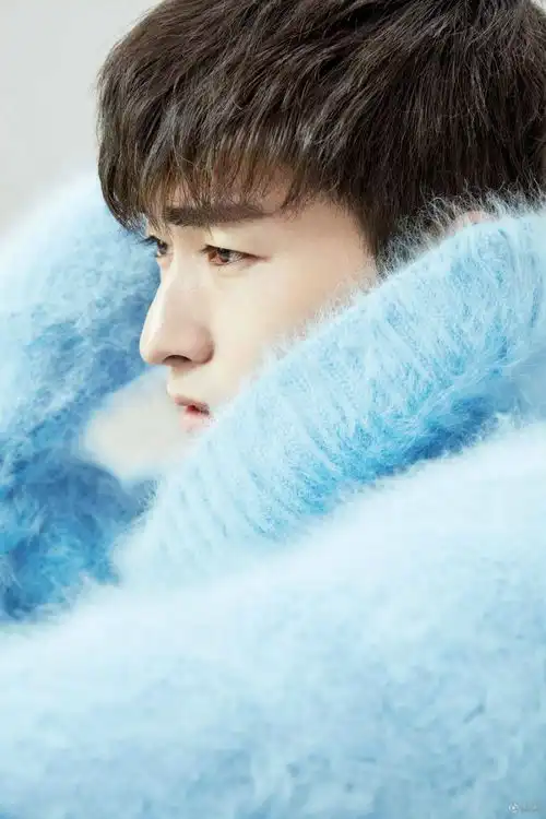 张翰冬季写真发布淡蓝色毛衣温暖迎初雪

