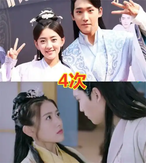 明星饰演情侣的次数,赵露思李宏毅2次,郑爽张翰4次,他们还结婚了合作