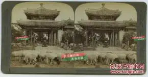 清末民国时期立体照片清代北京皇家颐和园被八国联军占领后,印度锡克士兵在园中放羊,供给联军士兵伙食
