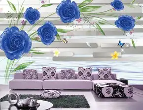 现代唯美简约高贵3d蓝玫瑰蓝色妖姬彩蝶图图片素材效果图下载3d电视背景墙图大全电视背景墙编号15604996
