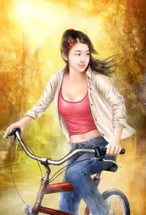 风和日丽心舒畅,骑单车的女孩手绘图片
