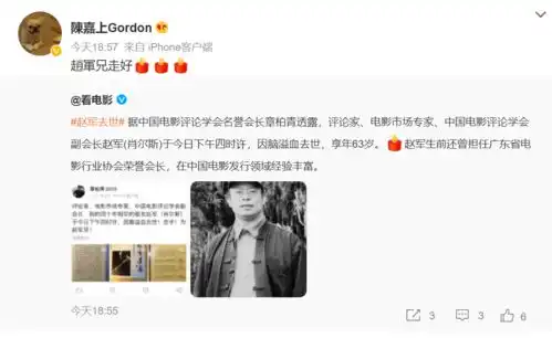 著名电影人赵军离世享年63岁,电影人再见
