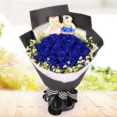 蓝色妖姬鲜花全国同城速递干花真花束生日礼物情人节蓝玫瑰花束
