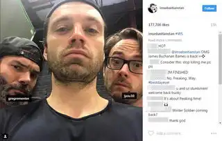 冬兵来了塞包子晒胡渣照疑暗示回归复联3