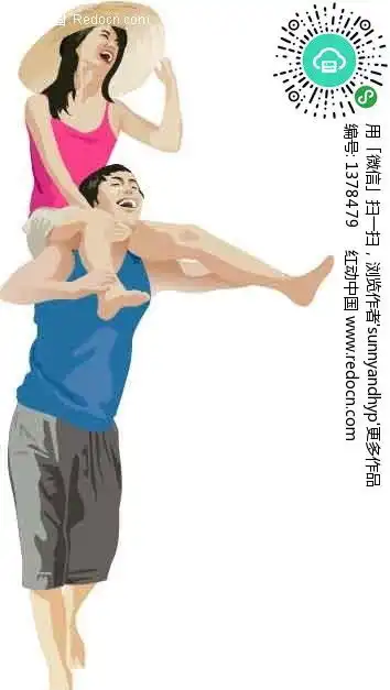 男孩背着女孩的卡通情侣ai素材免费下载红动网