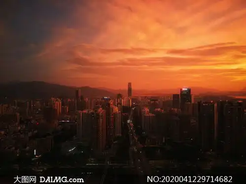 黄昏暮光之城建筑鸟瞰摄影高清图片
