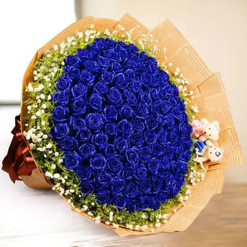 蓝色妖姬鲜花全国同城速递干花真花束生日礼物情人节蓝玫瑰花束
