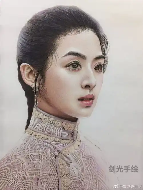 张含韵,她演南烟斋笔录的剧照,彩铅教程