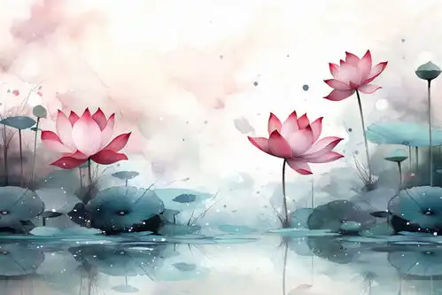 荷叶荷花手绘植物素材图片装饰画