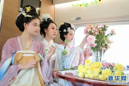 一秒穿越高铁车厢上演霓裳春日宴高清组图
