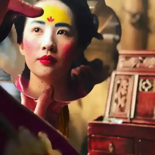 花木兰妆容粉心黄蕊花靥,黛眉山两点唐代仕女图中的娇娥