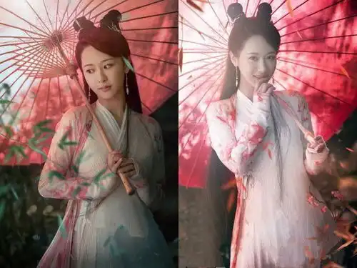 古装剧钟爱的浪漫场景,众女神在桃花树下,还是杨幂最仙
